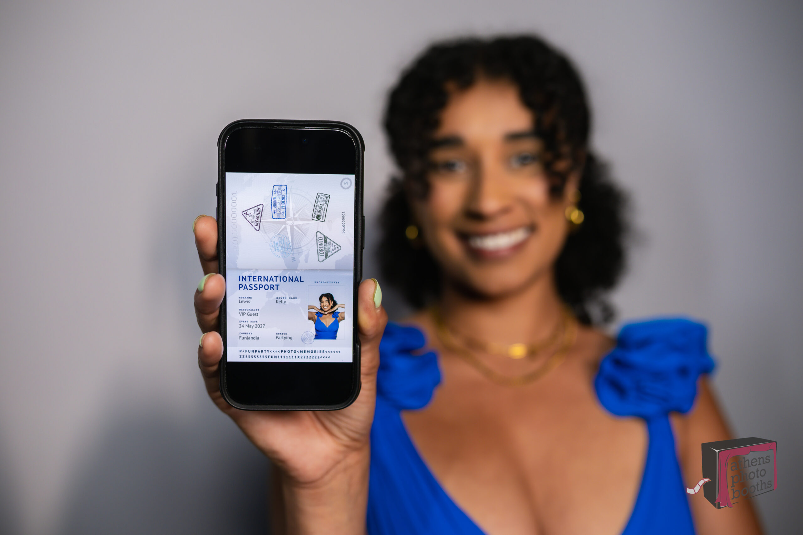 Party, Corporate Woman holding phone with Paparazzi Booth experience